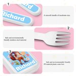Personalised 3D Cartoon Character Kid's Fork Spoon Knife 3 Pcs Cutlery Set with Name and Case Back to School Season Birthday Gift for Boys Girls