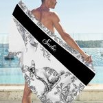 Toile de Jouy personnalisée avec motif d'animal de compagnie Séchage rapide Serviette de plage surdimensionnée avec nom Vacances d'été Fête de la plage Cadeau d'anniversaire pour les amoureux des chie