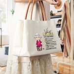 Personalized Cartoon Character Retire Definition Quotes Large Canvas Tote Bag with Leather Handle Birthday Retirement Gift for Women Colleagues