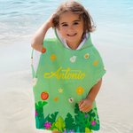 Toalla de playa con capucha personalizada con patrón de frutas animales marinos y nombre de secado rápido regalo de vacaciones y cumpleaños para niños