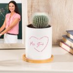 Maceta de Cerámica con Drenaje y Bandeja de Bambú Personalizada A Great Teacher Heart Quotes Decoración de Escritorio Agradecimiento Regalo del Día del Maestro para Profesores