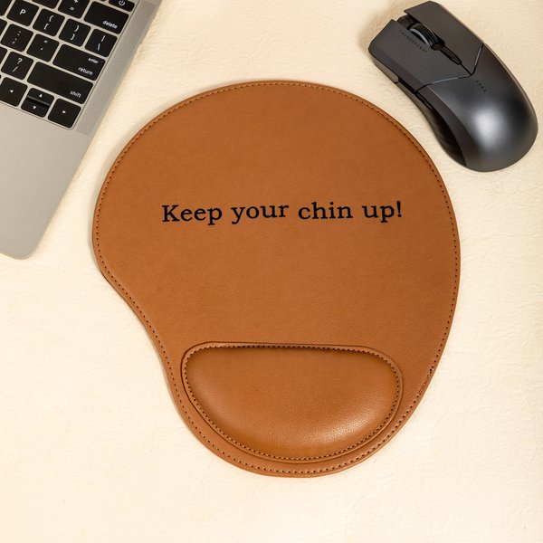 Personalized Engraved Text PU Leather Mouse Pad with Wrist Rest Office Decor Computer Accessories Birthday Gift for Coworker