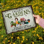 Gepersonaliseerde Cartoon Character Vintage Garden Metal Sign met naam Tuin Decor Housewarming Verjaardagscadeau voor oma mama tuinieren liefhebbers
