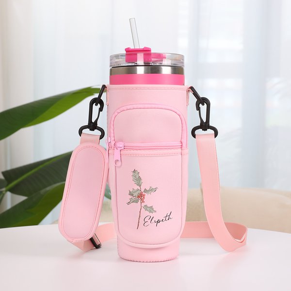 Personalized Waterproof Birth Flower Name Water Bottle Carrier Bag Tumbler Accessories for 40 oz Stanley Birthday Gift for Friends Family