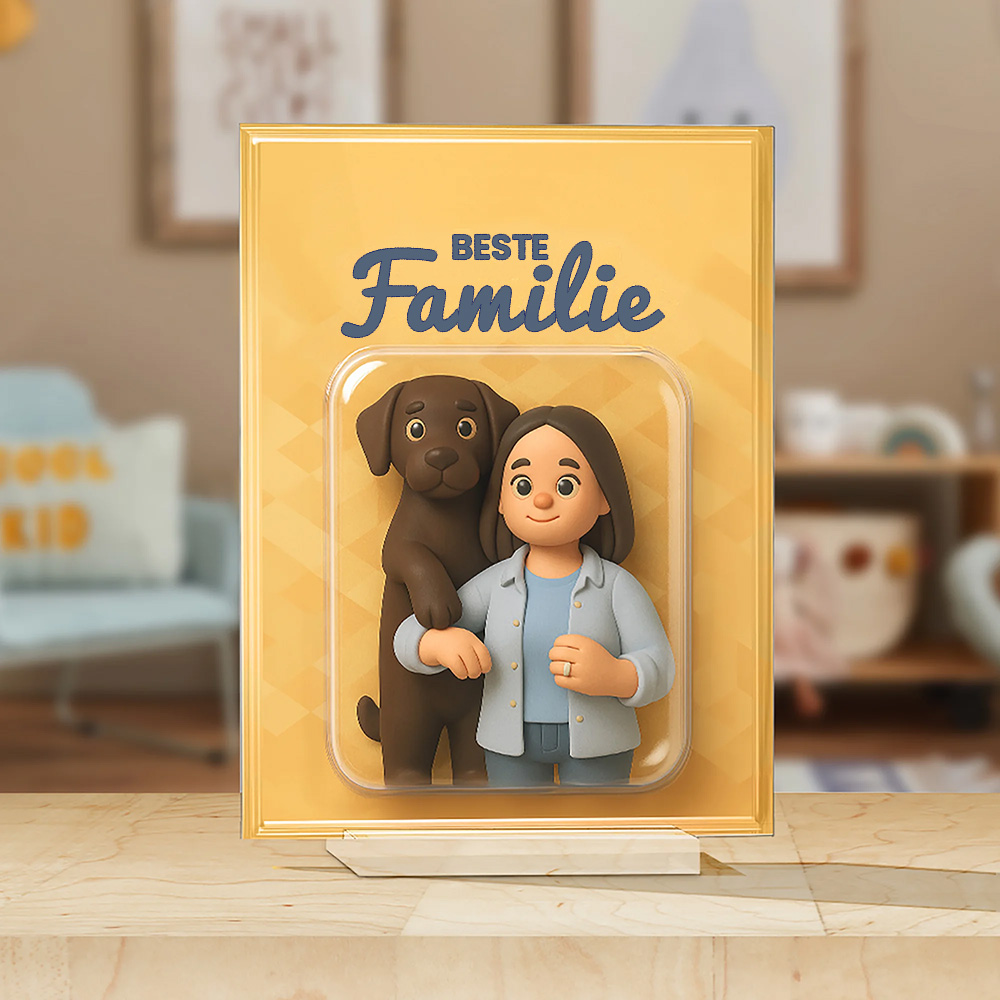 Personalisierte Foto 3D-Effekt-Charakter Acryltafel mit Titel und Sockel Schreibtisch Deko Jahrestag Geburtstag Geschenk für Familie Freunde