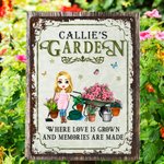 Personalised Vintage Garden Cartoon Character Metal Sign with Name Garden Decor Housewarming Birthday Gift for Grandma Mom Gardening Lovers