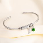 Henkilökohtainen Birthstone Leaf Open rannesormus rannesormus kaiverrettu 1-10 nimi helmiä Dainty korut äitienpäivä syntymäpäivälahja naisille
