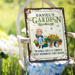 Personalised Vintage Garden Cartoon Character Metal Sign with Name Garden Decor Housewarming Birthday Gift for Grandma Mom Gardening Lovers