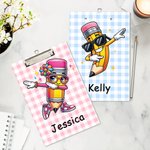 Personalized Pencil Character Multicolor Acrylic Clipboard with Low Profile Clip Teacher's Day  Back to School Birthday Gift for Teachers Students 1