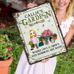 Personalised Vintage Garden Cartoon Character Metal Sign with Name Garden Decor Housewarming Birthday Gift for Grandma Mom Gardening Lovers