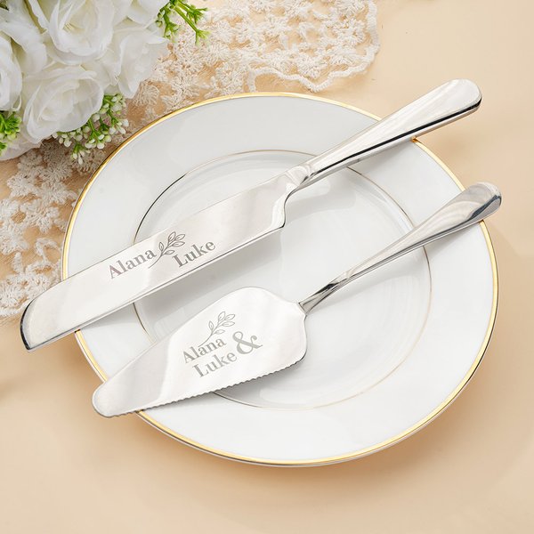 Personalised 2pcs Wedding Cake Cutting Set Engraved Knife Server with Names and Date Anniversary Bridal Party Gift for Couple