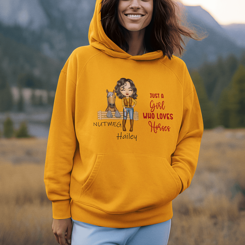 Personalized Western Cowgirl and Horse Clipart Sweatshirt/Hoodie with Name, Horse Riding Clothing, Birthday Gift for Horse Lover/Horse Owner