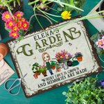 Gepersonaliseerde Cartoon Character Vintage Garden Metal Sign met naam Tuin Decor Housewarming Verjaardagscadeau voor oma mama tuinieren liefhebbers