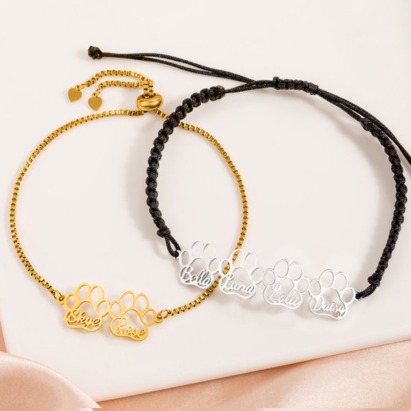 Personalizada 1-6 Hueco Huellas de Perro Pulsera Ajustable con Nombres Cumpleaños Aniversario Regalo para Amantes de las Mascotas