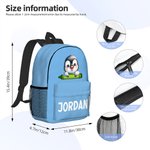 Personligt tecknad Penguin Raccoon Animals Namn Ryggsäck med dragkedja och sidofickor Födelsedag Tillbaka till skolan Present till pojkar Flickor