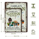 Personalised Vintage Garden Cartoon Character Metal Sign with Name Garden Decor Housewarming Birthday Gift for Grandma Mom Gardening Lovers