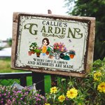 Gepersonaliseerde Cartoon Character Vintage Garden Metal Sign met naam Tuin Decor Housewarming Verjaardagscadeau voor oma mama tuinieren liefhebbers