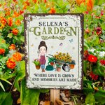 Personalised Vintage Garden Cartoon Character Metal Sign with Name Garden Decor Housewarming Birthday Gift for Grandma Mom Gardening Lovers
