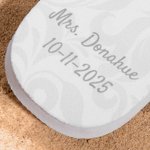 Tongs personnalisées avec textes et semelles en caoutchouc ivoire pour mariage, plage et lune de miel Cadeau pour la mariée