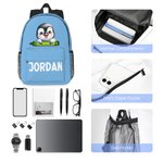 Personligt tecknad Penguin Raccoon Animals Namn Ryggsäck med dragkedja och sidofickor Födelsedag Tillbaka till skolan Present till pojkar Flickor