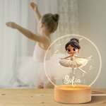 Luce notturna LED personalizzata con base in legno e nome decorazione per cameretta regalo di compleanno per ballerine