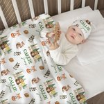 Personalised Cute Butterfly Rabbit Bird Woodland Animals Swaddle Blanket and Knot Hat Set with Name Baby Shower Birthday Gift for Newborns