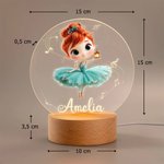 Luce notturna LED personalizzata con base in legno e nome decorazione per cameretta regalo di compleanno per ballerine