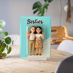 Targa in acrilico personalizzata con foto e personaggio in effetto 3D con titolo e base decor da scrivania regalo di compleanno per amici e familiari