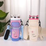 Personalized Waterproof Birth Flower Name Water Bottle Carrier Bag Tumbler Accessories for 40 oz Stanley Birthday Gift for Friends Family