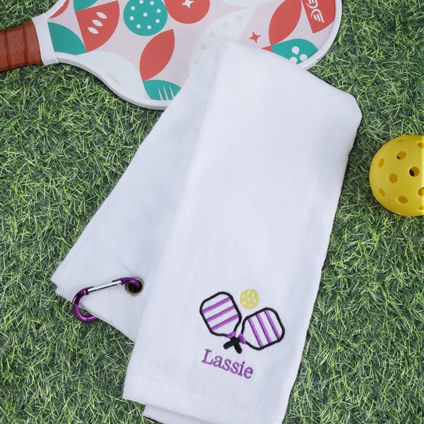 Personalized Embroidered Pickleball Name 100% Cotton Sports Towel with Carabiner Team Celebration Gift for Pickleball Player