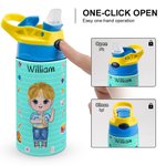 Personalizada I Am Smart Brave Cartoon Character 12 oz Insulated Kid Water Bottle with Handle and Straw Back to School Birthday Gift for Boys Girls
