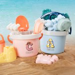 Personalized Cartoon Initial Beach Pail Shovel Sand Model Toy Set with Name Seaside Beach Party Holiday Gift for Boys Girls