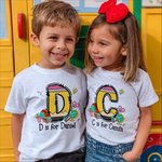 Personalized Cute Pencil Design Initial Skin-friendly Kid T-shirt Sweatshirt with Name Back to School Birthday Gift for Boys Girls