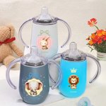 Personalised Crown Bow Animals 10 oz Insulated Name Sippy Cup with Lid and Handle Birthday Baby Shower Back to School Gift for Toddler Kids