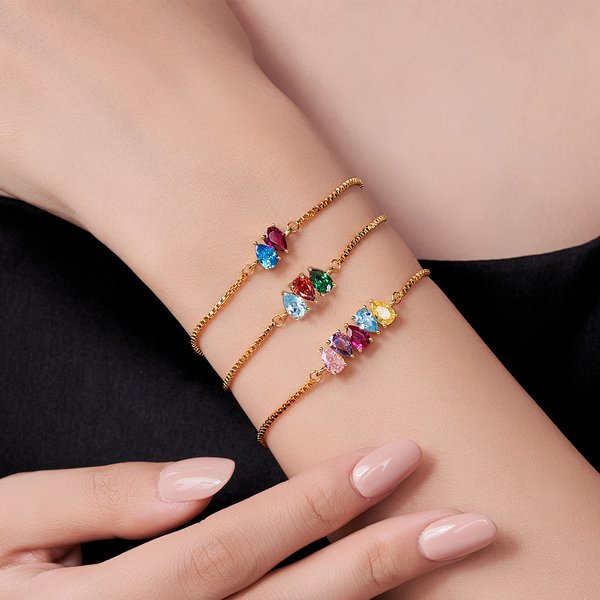 Bracelet Personnalisé avec 1-9 Pierres de Naissance Bijoux Minimalistes Cadeau d'Anniversaire pour Femme