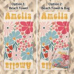 Personalized Multicolour Floral Quick Dry Oversized Beach Towel with Name Summer Vacation Pool Party Gift for Women Swimming Lovers