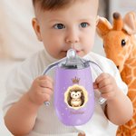 Personalised Crown Bow Animals 10 oz Insulated Name Sippy Cup with Lid and Handle Birthday Baby Shower Back to School Gift for Toddler Kids