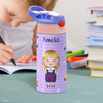 Personalizada I Am Smart Brave Cartoon Character 12 oz Insulated Kid Water Bottle with Handle and Straw Back to School Birthday Gift for Boys Girls