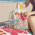Serviette de plage personnalisée avec motif floral multicolore et nom - Séchage rapide - Cadeau vacances d'été pour femme amatrice de natation