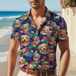 Personifierad hund katt karaktär ansikte foto tropiska blommor löv hawaiiskjorta strandparty födelsedagspresent för familj husdjursälskare