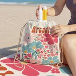 Personalisiertes bunte-Blumen schnelltrocknendes großes Strandtuch mit Namen Sommer Urlaub Pool Party Geschenk für Damen Schwimmer