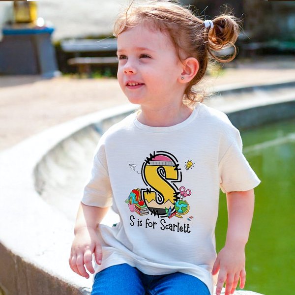 Personalized Cute Pencil Design Initial Skin-friendly Kid T-shirt Sweatshirt with Name Back to School Birthday Gift for Boys Girls