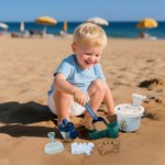 Personalized Cartoon Initial Beach Pail Shovel Sand Model Toy Set with Name Seaside Beach Party Holiday Gift for Boys Girls