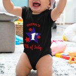 Personalized Blue Red Star First 4th of July 100% Cotton Baby Bodysuit with Name Patriotic Independence Day Gift for Girl Boy Newborn