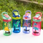Personalised Cute Cartoon Dinosaur 16 oz Water Bottle with Name Straw and Handle Back to School Birthday Holiday Gift for Boys Girls