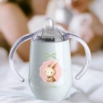 Personalised Crown Bow Animals 10 oz Insulated Name Sippy Cup with Lid and Handle Birthday Baby Shower Back to School Gift for Toddler Kids