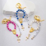 Gepersonaliseerde Kruis Schelp Kralen Engel Sleutelhanger met Naam Eerste Communie Doop Cadeau voor Christelijke Vrouwen Peettante
