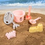 Personalized Cartoon Initial Beach Pail Shovel Sand Model Toy Set with Name Seaside Beach Party Holiday Gift for Boys Girls