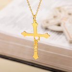 Personalised Cross Name Necklace Dainty Jewellery Baptism Prayer Day Gift for Women Christian