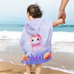 Toalla de playa con capucha personalizada de secado rápido con animal marino y nombre regalo para vacaciones de verano y cumpleaños de niños